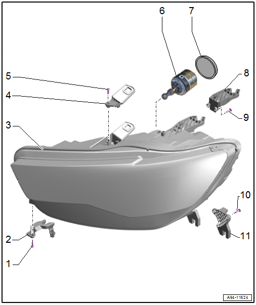 Headlamp Range Control Positioning Motor, Headlamp Housing Bracket